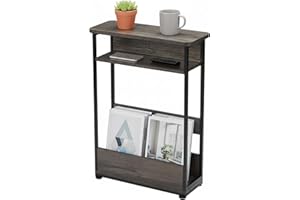 YEAKOO Narrow Side Table with Storage Shelf, 3 Tier Slim End Table for Small Spaces, Narrow Bedside Table, Small Nightstand with Magazine Rack 46x18x62.5cm