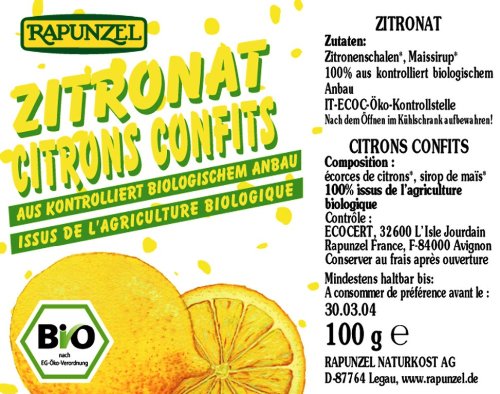 Preisvergleich Produktbild Rapunzel Zitronat ohne Weißzucker, gewürfelt, 4er Pack (4 x 100 g) - Bio