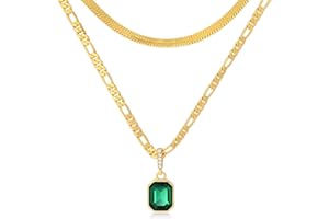 Mesovor 18K Gold Layered Crystal Necklace, 3mm Figaro Chain Necklaces | Dainty 4mm Snake Chain Choker Necklace for Women Girls Jewelry Gifts