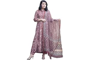 KLOSIA Women's Printed Anarkali Kurta and Trousers Set with Dupatta