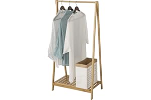 eSituro Perchero de Pie de Bambú con 2 Estantes para Bolsas y Zapatos, Burro para Ropa de Bambú, Adecuado para Entrada, Pasillo, Dormitorio SGR0018