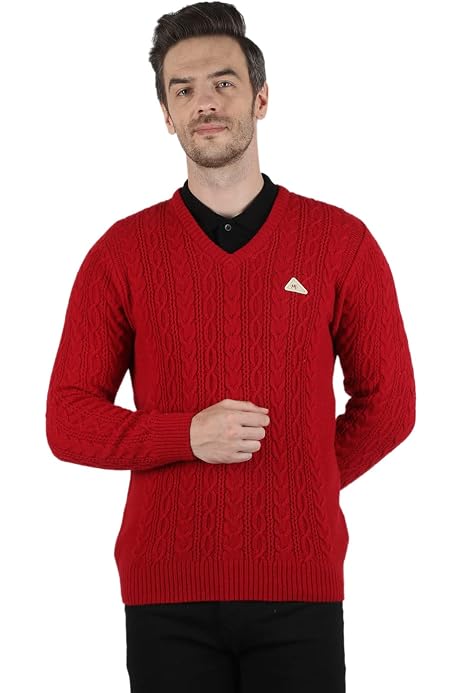 Monte Carlo Mens Pure Wool Purple Solid V Neck Sweater |1220510SL-2438-42 :  Amazon.in: Clothing u0026 Accessories