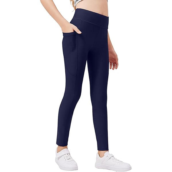 FILOWA Leggings Meisjes Kids Yoga Legging Katoenen Sport Stretch Lengte Broek Veelkleurig Gym Broek Casual Jogging Sport Broek Lente Zomer Activewear voor tieners Maat 146-152, Blauw