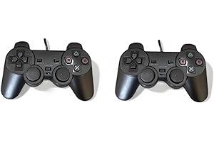 FLLAGG20 2X Mando con Cable Compatibles con Sony PlayStation 2 PS2 Dual shock Controller Joypad Controllador Negro