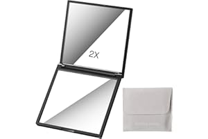 NAMALU Miroir Compact Mini Miroirs de Maquillage Miroir Grossissant 1x/2x de Petite Taille Miroir de Poche de Voyage Petit Miroir Pliable Carré avec Sac de Rangement pour Femmes Hommes