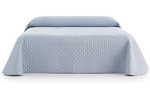 Sanelitex | Colcha Reversible Cama de 150 / 250x270 - Colcha Extrasuave Color Azul Claro - Colcha 100% Made in Spain con Relleno 90 Gr/m²