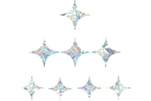 GORGECRAFT 8PCS Cross Star Static Window Clings Anti-Collisione Prevenire Bird Glass Decals Stickers Alert Decals Non Adesivo Prismatic Vinyl Film Deflettori Anello Sun Catcher