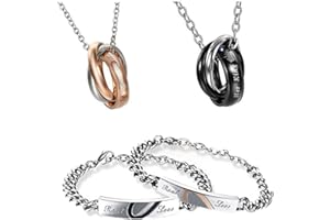 Flongo Men's Womens Real Love Stainless Steel Couples Matching Heart Link Wrist Valentine Love Engagement Promise Gift Bracelet