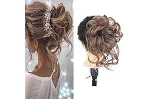 SHANGXIU Chignon Queue De Cheval Extension, Grande Postiches BoucléS OnduléS Chouchou Cheveux Naturel Faux Chignon Elastique Pour Femmes Fille (#18h10 - MéLange Blond Platine, Blond Fraise)