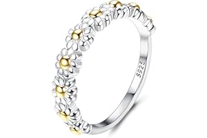 ADRAMATA 925 Sterling Argento Margherita Anelli Donna, Anelli Placcato in Oro Bianco 18 Carati, Impilabili Anelli Per Nocche Anelli Delicato Anello Fasce Fiori Semplici Delicati Anello Gioielli