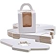 Goalfly 24 Pieces Single Cupcake Boxes, Cake Boxes with Window, Cupcake Carrier with Inserts, Individual White Bakery Boxes with Handle, for Bridal Showers, Weddings, Birthday Parties