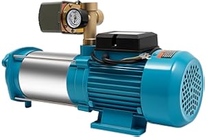 FUROMG Pompe de jardin professionnelle - Pompe arrosage - 1300 W - 6000 l/h - 9,8 bar - Avec interrupteur - Pompe centrifuge avec manomètre