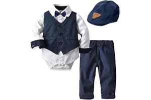 Volunboy Completo Elegante Bambino Camicie + Papillon + Gilet + Pantaloni, Ragazzo Abbigliamento 4 Pezzi Gentleman Cerimonia Nozze