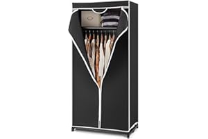 GIANTEX Kleiderschrank Stoffschrank mit Kleiderstange & Ablage, Faltschrank 74 x 50 x 172 cm, Kleiderständer Metallgestell mit Staubschutzhülle, für Schlafzimmer Ankleidezimmer (schwarz)