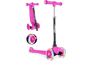 BELEEV 3-Wheel Scooter for Kids Age 2-6, Scooter for Toddlers Girls Boys Children, Adjustable Height, Lean to Steer, Light Up Wheels, Extra-Wide Deck