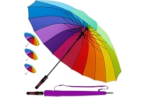 COLLAR AND CUFFS LONDON 95KPH 16 Varillas - Paraguas Clásicos Antiviento Automático Hombre Mujer Grande - Paraguas Largo Resistente Prueba de Viento - De Colores Arcoíris