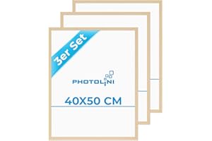 PHOTOLINI Bilderrahmen 40x50 Holz MDF Natur, 3er Set Bilderrahmen 50x40 mit bruchsicherem Acrylglas, Rahmen 40x50 zum Aufhängen, 50 x 40 frame mit extra Zubehör - picture frames für Fotos & Poster