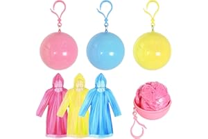 NRAMWELL Portable Rain Ponchos, 3 PCS Emergency Waterproof Raincoat Ball with Keychain Hook for Kids and Adults, Colorful Reusable Rainwear with Hood for Travel Camping Hiking Fishing Outdoor Activities