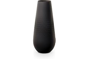 ‎VILLEROY & BOCH Villeroy & Boch - Manufacture Noir Vase Carré No. 3, Vase Schwarz Matt Hoch, Hohe Blumenvase für Pampasgras, Bodenvase, Große Rosenvase Schmal Schwarz, Deko Keramik, Premium Porzellan