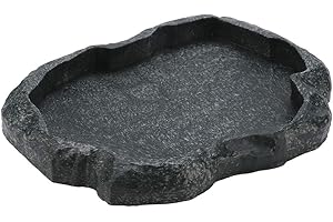 HEEPDD Reptile Näpfe, Resin Rock Reptile Futter und Wasserversorgung Haustier Aquarium Verzierung Terrarium Teller für Schildkröten Eidechsen Chamäleon Leguan(Dunkelgrün m)