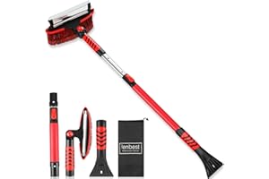 Perbabe Eiskratzer Auto mit Besen 110 cm Auto Reinigungsbürste, Abnehmbarer Eiskratzer und 270 ° Drehbarer Bürstenkopf, 3 in1 Eiskratzer Auto Ergonomischem Schaumstoffgriff für Auto, SUV, LKW, PKW
