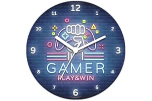 SuperDuperDecor VIDEO GAME CLOCK - Neon Style - Glow in the Dark - boys bedroom, kids games room, childrens wall decor, gift clock for boy or girl - GAMER