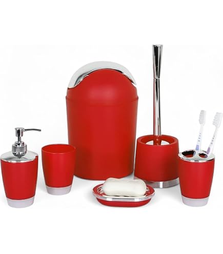 Set Tappeto Bagno 3 Pezzi Homieco - Morbido Peluche PV, Antiscivolo - Tappeto, Contorno E Copriwater (Rosso)