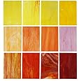 Lanyani 10 Sheets Variety Stained Glass Sheets Pack, 4 x 6 inch Large Cathedral Glass Mosaic Tiles for Crafts, Mixed Fall Colors