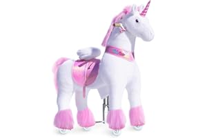 PonyCycle Oficial Clásico Modelo U Unicornio para Montar Juguete de Peluche Que Camina con Ruedas Regalo para Niños&Niñas (con Freno y Sonido/Talla 5 para Edades de 7+ años) Unicornio Rosa Ux502