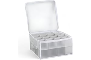 MIJOMA Aufbewahrungsbox Sortierbox Weihnachtstasche für Christbaumkugeln und Weihnachtsschmuck, zusammenklappbar, transparent (Weiß, 30 x 30 x 15 cm für 32 Teile)