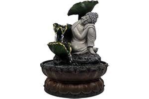 Uziqueif Buddha Seduto Meditation Fontana da interni, cascata, fontana da tavolo per interni Zen Meditazione, decorazione rilassante per casa, ufficio, camera da letto,Grigio,Buddha C