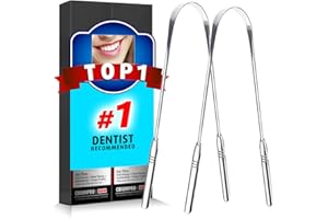 Antonki 2-Pack Tongue Scrapers for Adults and Kids, Stainless Steel Metal Tongue Cleaners - with Individual Case
