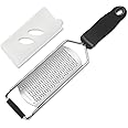 Baskety Lemon Zester & Cheese Grater - Parmesan Cheese, Lemon, Ginger, Garlic, Vegetables, Fruits - Razor-Sharp Stainless Steel Blade Protective Cover, Dishwasher Safe 12 Inch Flat (Black)