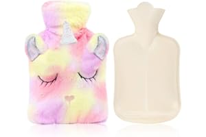 YNREDEE Hot Water Bottle with Cover,Removeable & Washable Soft Unicorn Bottle Cover,Natural Rubber 1 L (Red and Yellow)
