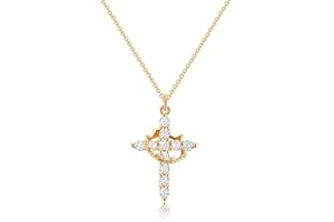 Tewiky 14K Gold Crown Cross Necklace for Women, Faith Jewelry Gift for First Communion, Gold, Silver, Rose Gold