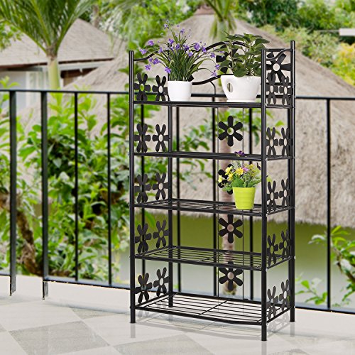 FEMOR 4/5 Stufen Gartenregal Blumenregal Blumentreppe Pflanzentreppe Regal Blumen Garten schwarz (5 Ablageflächen) - 7