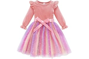 Naiyafly Toddler Girls Dress Velvet Ruffle Long Sleeve Kids Sparkle Sequins Tulle Tutu Christmas Dress Holiday Festive Wedding Party Birthday Fall Winter Princess Dress Outfit 2-7 Years