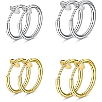 Orecchini A Clip Uomo Senza Buco - Set 12 Pezzi In Acciaio Inossidabile Argento E Nero - Foto 8