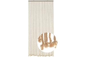 HAB & GUT -DV0110- Rideau de porte MARE avec cordes 54 brins 90/200 cm Beige Moustiquaire Balcon Terrasse Boho