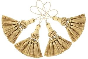 BEL AVENIR 4 Pack Handmade Elegant Polyester Tassel Colorful Tassels for Key Chain Straps DIY Decorative Accessories (Golden)