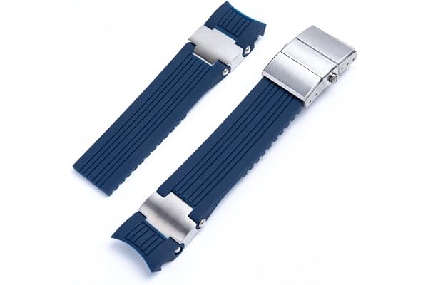 GANYUU 22 x 20 mm dykare och marin vattentätt mjukt silikongummi klockarmband armband bä för Ulysse Nardin rem vikbart spänne (färg: blå silveruppsättning, storlek: 22 mm)