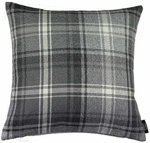Extra Groß Kohlegrau Tartans Karo Kissen mit Polyester Füllstoff, Flach gewebte Woll-Effekt Körper, 60cm x 60cm. Von McAlister Textiles, aus der "Angus" Design-Serie.