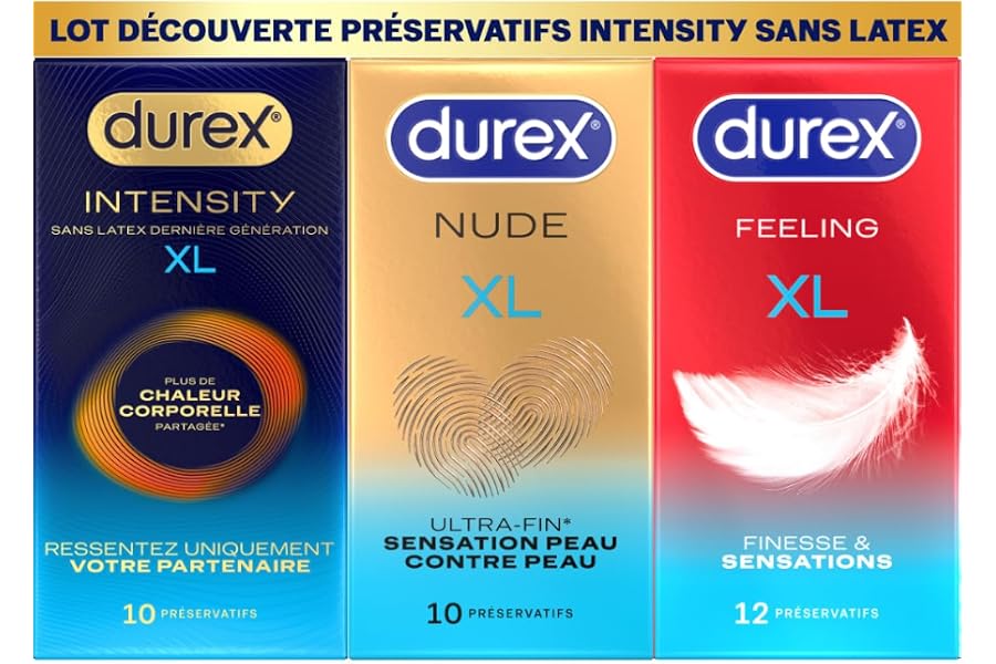 Durex Preservatifs Lot de 32 preservatifs Homme XL Ultra Fins et Extra Larges Intensity...