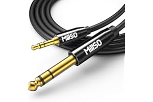 MillSO 2.4M Stereo Audio Klinke Adapter Kabel 3.5mm Klinke Stecker auf 6.35mm Klinken Stecker Kabel, Aux Audio Instrumentenkabel mit Klavieschwarz Metalgehäuse für Instrument, Gitarre, Keyboard