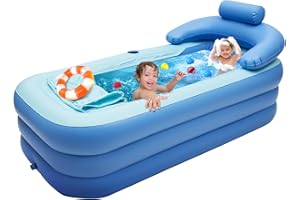 POYUJKYHR Inflatable Portable Adult Bath Tub PVC Inflatable Pool Foldable Bath Free-Standing Folding Bathtub Outdoor Warm Bathtub with Cup Holder, Cushion, Drainage Pipe for Adult Children Spa Bath 150 * 80Cm