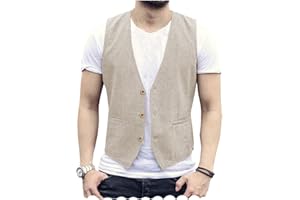 AeoTeokey Men's Linen Vest Cotton Summer Suit Waistcoat Casual for Wedding