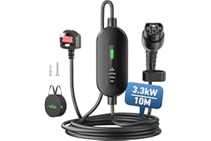ENERHUB 10M EV Charger Cable Type 2 to 3 Pin Plug13A, Max.3.3kW Electric Car Charger with LED Indicators, IP67 Waterproof Type 2 Charging Cable, with Bag for IEC 62196 EVs and PHEVs