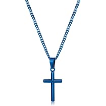 24MEN Stainless Steel Cuban Curb Chain Necklace – 9mm Black Plated W/ Cross Pendant