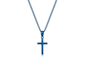 Murtoo Collana Crocifissa Per Uomo Donna Pendente Acciaio Inossidabile Cindolo Croce Semplice, 2 Dimensioni, Catena Acciaio/Argento Nero Crocifissa