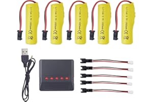 ZYGY 5PCS 3.7V 1000mAh Li-ion Battery with 5 in 1 Charger for TB202 TB201 TM201 TM202 TC141 DE35 DE38 DE40 DE50 RC Stunt Car RC Toy Car RC Tumble Car Battery